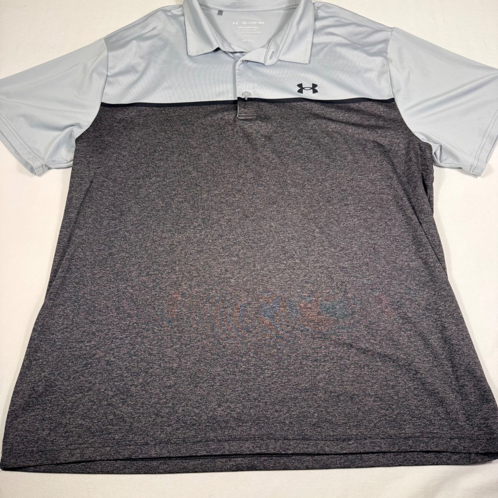 Under Armour Playoff Polo 3XL Gray Charcoal Colorblock HeatGear Loose Fit Golf